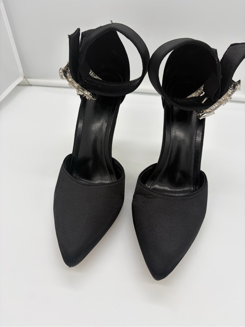 Black Ankle-Strap Pointed Toe Pumps
